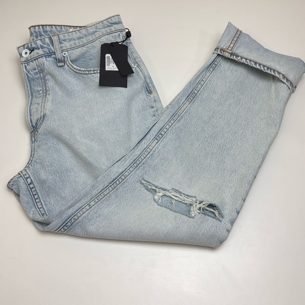 Rag & Bone Womens Rosa Blue Mid-Rise Distressed Denim Boyfriend Jeans NWT 29